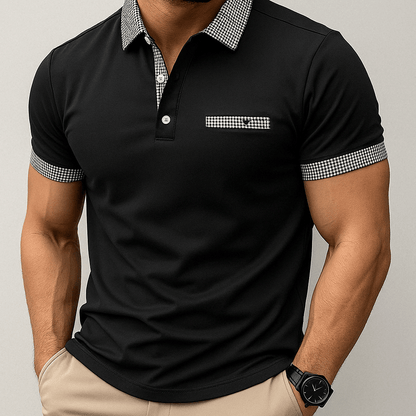 Camisa Polo Hombre Manga Corta con Detalles a Cuadros - Montserrat